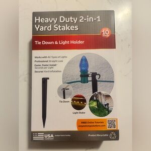 Max Pro Heavy Duty 2-in-1 Yard Stakes w/ Tie Down & Light Holder – 10 Ct | NEW